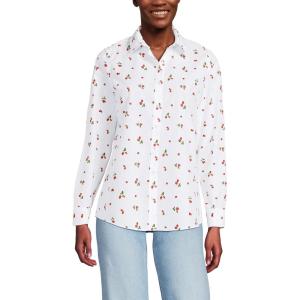 Lands’ End Women’s Pinwale Cord Long Sleeve Shirt(White Strawberries)