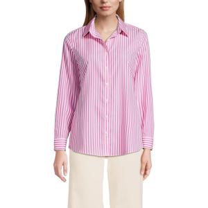 Lands’ End Women’s Pinwale Cord Long Sleeve Shirt(White/Apple Blossom Stripe)