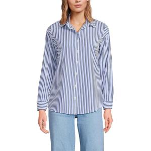 Lands’ End Women’s Pinwale Cord Long Sleeve Shirt(White/Cobalt Blue Stripe)