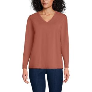 Lands’ End Women’s Relaxed American-Grown Supima Cotton Long Sleeve V-Neck T-Shirt(Earthen Clay)