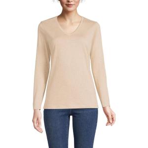 Lands’ End Women’s Relaxed American-Grown Supima Cotton Long Sleeve V-Neck T-Shirt(French Pecan Heather)