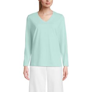 Lands’ End Women’s Relaxed American-Grown Supima Cotton Long Sleeve V-Neck T-Shirt(Pale Sky)
