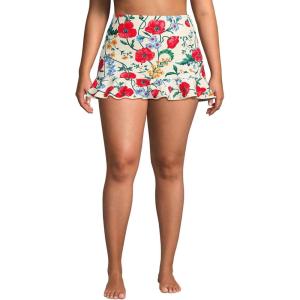 Lands’ End Women’s Ruffle Hem Mini Swim Skirt(Egret/Poppy Floral)