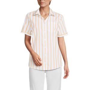Lands’ End Women’s Short Sleeve No Iron Shirt(Sweet Mango Classic Stripe)