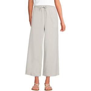 Lands’ End Women’s Sport Knit Pull On Drawstring Wide Leg Crop Pants(Light Stone)