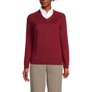 Lands’ End School Uniform Young Women’s Cotton Modal V-Neck Sweater(Garnet)