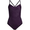 Lands’ End Women’s Slender Suit V-Neck Pleated X-Back One Piece Swimsuit Adjustable Straps(Blackberry)