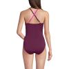 Lands’ End Women’s Slender Suit V-Neck Pleated X-Back One Piece Swimsuit Adjustable Straps(Crimson Rose/Wine)