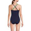 Lands’ End Women’s Slender Suit V-Neck Pleated X-Back One Piece Swimsuit Adjustable Straps(Green/Navy)