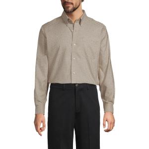 Lands’ End Men’s Traditional Fit Solid No Iron American-Grown Supima Oxford Dress Shirt(Desert Tan Plaid)