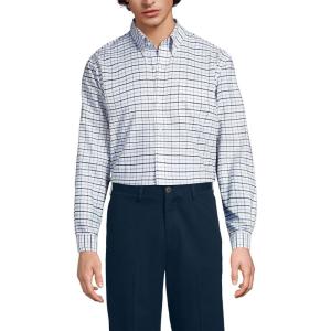 Lands’ End Men’s Traditional Fit Solid No Iron American-Grown Supima Oxford Dress Shirt(Oasis Blue/Navy Plaid)
