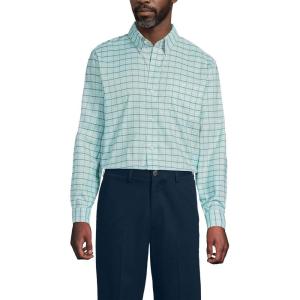 Lands’ End Men’s Traditional Fit Solid No Iron American-Grown Supima Oxford Dress Shirt(Pale Sky/Eucalyptus Plaid)