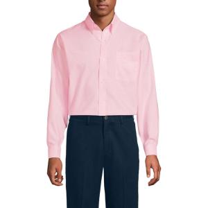 Lands’ End Men’s Traditional Fit Solid No Iron American-Grown Supima Oxford Dress Shirt(Sea Salt Pink Plaid)