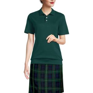 Lands’ End Women’s Short Sleeve Banded Bottom Polo Shirt(Evergreen)