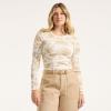 Lands’ End Women’s Cotton Rib Knit T-Shirt(Champagne Graphic Floral)