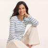 Lands’ End Women’s Cotton Rib Knit T-Shirt(Ivory/Teal Blue Multi Stripe)