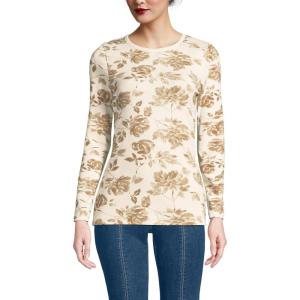 Lands’ End Women’s Cotton Rib Knit T-Shirt(Champagne Graphic Floral)