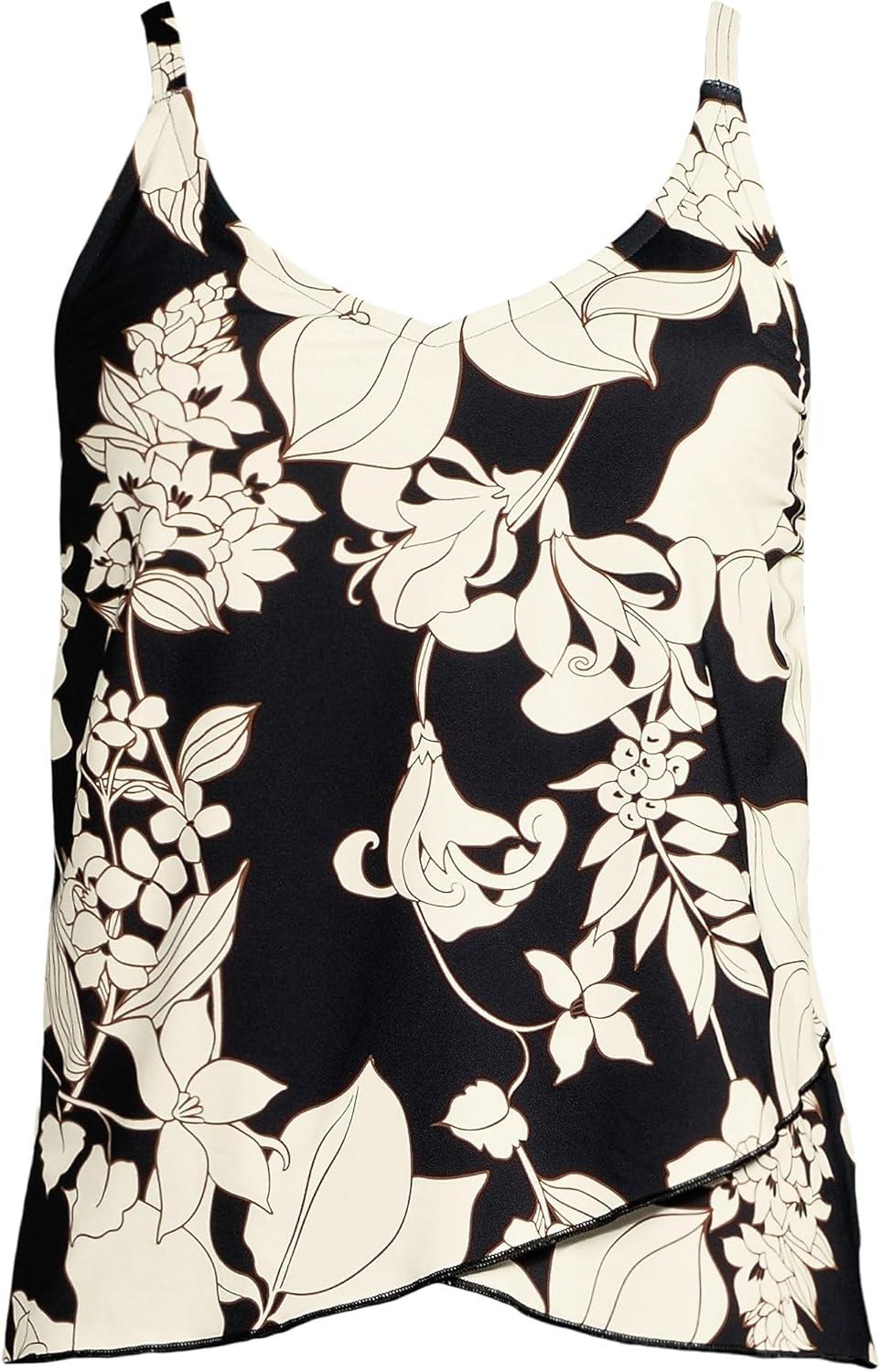 imageLands End Womens Tulip Hem Tankini TopBlackEgret Lilies