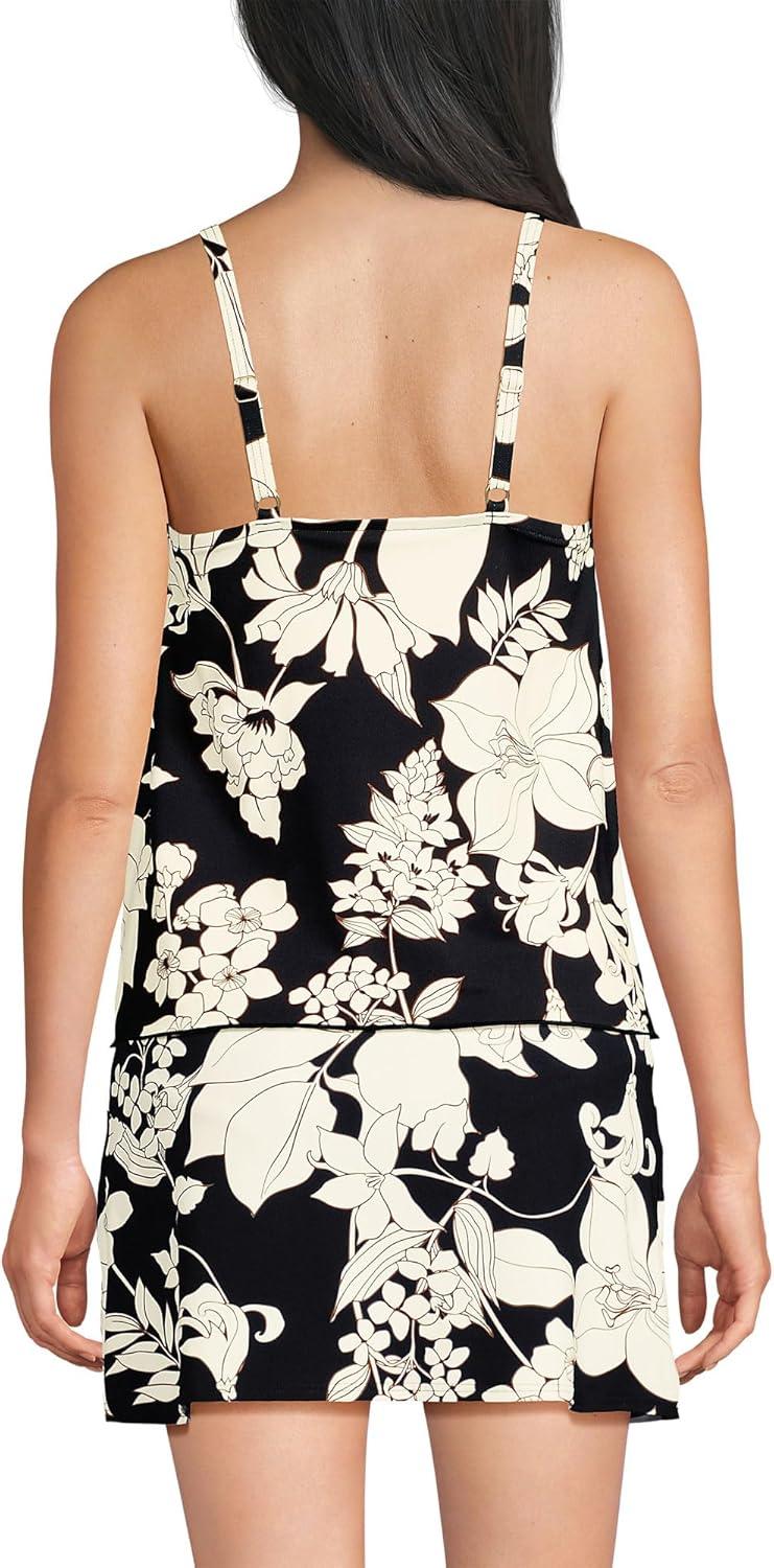 imageLands End Womens Tulip Hem Tankini TopBlackEgret Lilies