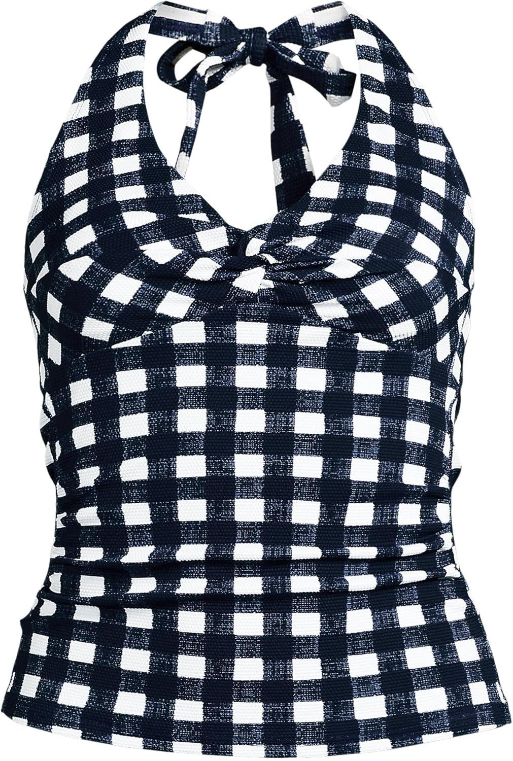 imageLands End Womens Twist Halter Tankini TopNavy Gingham Pique