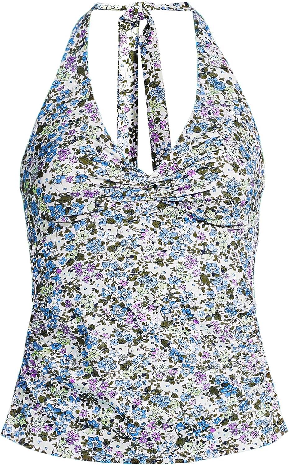 imageLands End Womens Twist Halter Tankini TopWhiteLilac Multi Ditsy Floral