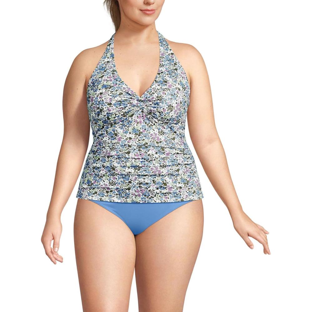 imageLands End Womens Twist Halter Tankini TopWhiteLilac Multi Ditsy Floral