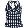 Lands’ End Women’s Twist Halter Tankini Top(Navy Gingham Pique)