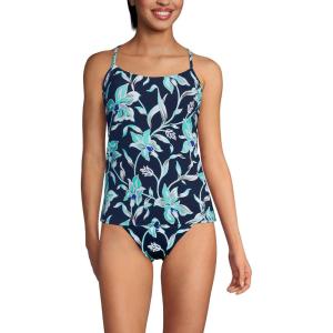 Lands’ End Women’s Tugless Quickdry Adjustable Strappy Back Tankini Top(Tropic Floral/Navy)