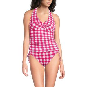 Lands’ End Women’s Twist Halter Tankini Top(Azalea Pink Gingham Pique)