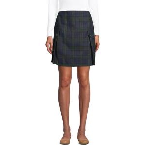 Lands’ End School Uniform Young Women’s Side Pleat Plaid Skort Above The Knee(Plaid Classic Navy/Evergreen)