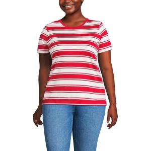 Lands’ End Women’s Relaxed American-Grown Supima Cotton Crew Neck T-Shirt(Compass Red Sail Stripes)