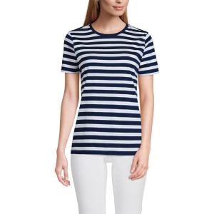 Lands’ End Women’s Relaxed American-Grown Supima Cotton Crew Neck T-Shirt(Deep Sea/Blue Multi Stripe)