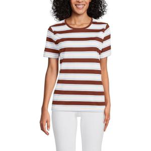 Lands’ End Women’s Relaxed American-Grown Supima Cotton Crew Neck T-Shirt(Earthen Clay Sail Stripes)