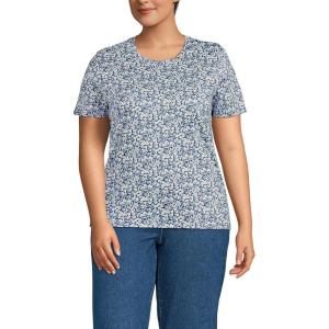 Lands’ End Women’s Relaxed American-Grown Supima Cotton Crew Neck T-Shirt(Navy/Clear Blue Ditsy Floral)