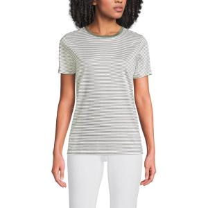 Lands’ End Women’s Relaxed American-Grown Supima Cotton Crew Neck T-Shirt(Sage Micro Stripe)