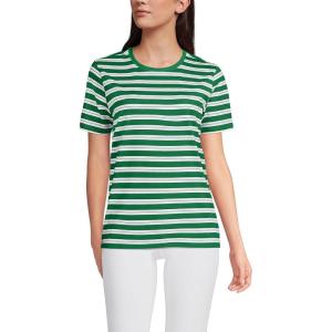 Lands’ End Women’s Relaxed American-Grown Supima Cotton Crew Neck T-Shirt(Vibrant Clover Multi Stripe)