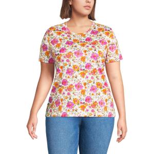 Lands’ End Women’s Relaxed American-Grown Supima Cotton Crew Neck T-Shirt(White Multi Painted Blooms)