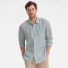 Lands’ End Men’s Long Sleeve Linen Shirt(Pale Eucalyptus Stripe)