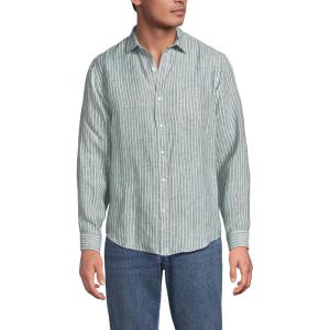 Lands’ End Men’s Long Sleeve Linen Shirt(Pale Eucalyptus Stripe)
