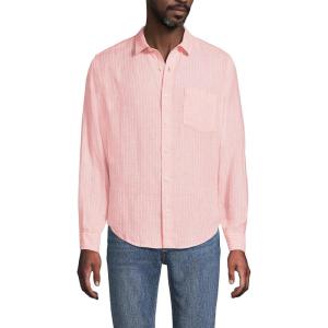 Lands’ End Men’s Long Sleeve Linen Shirt(Pale Sunset Coral Pink Stripe)