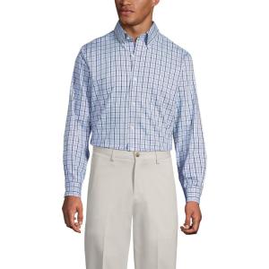 Lands’ End Men’s Tailored Fit No Iron Solid American-Grown Supima Cotton Pinpoint Buttondown Collar Dress Shirt(Deep Sea Navy Breeze Plaid)