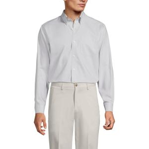 Lands’ End Men’s Tailored Fit No Iron Solid American-Grown Supima Cotton Pinpoint Buttondown Collar Dress Shirt(Fog Gray Glen Plaid)