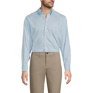 Lands’ End Men’s Tailored Fit No Iron Solid American-Grown Supima Cotton Pinpoint Buttondown Collar Dress Shirt(Oasis Blue/White Ditsy)