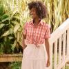 Lands’ End Women’s Short Sleeve No Iron Shirt(Rustic Rose Plaid)