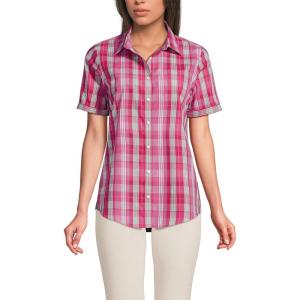 Lands’ End Women’s Short Sleeve No Iron Shirt(Rustic Rose Plaid)