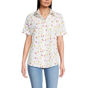 Lands’ End Women’s Short Sleeve No Iron Shirt(White Floral Sprigs)