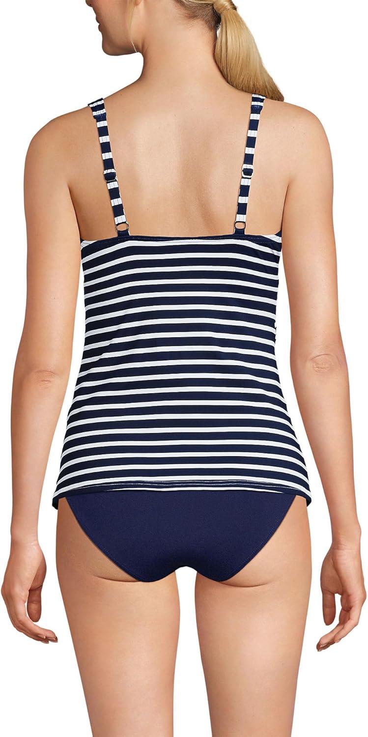 imageLands End Womens Chlorine Resistant Wrap Tankini Swimsuit TopDeep SeaWhite Media Stripes