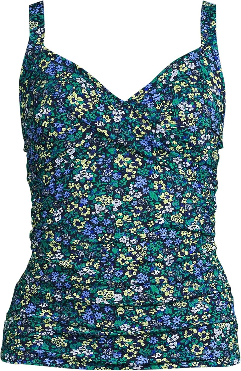 imageLands End Womens Chlorine Resistant Wrap Tankini Swimsuit TopNavy Multi Ditsy Floral