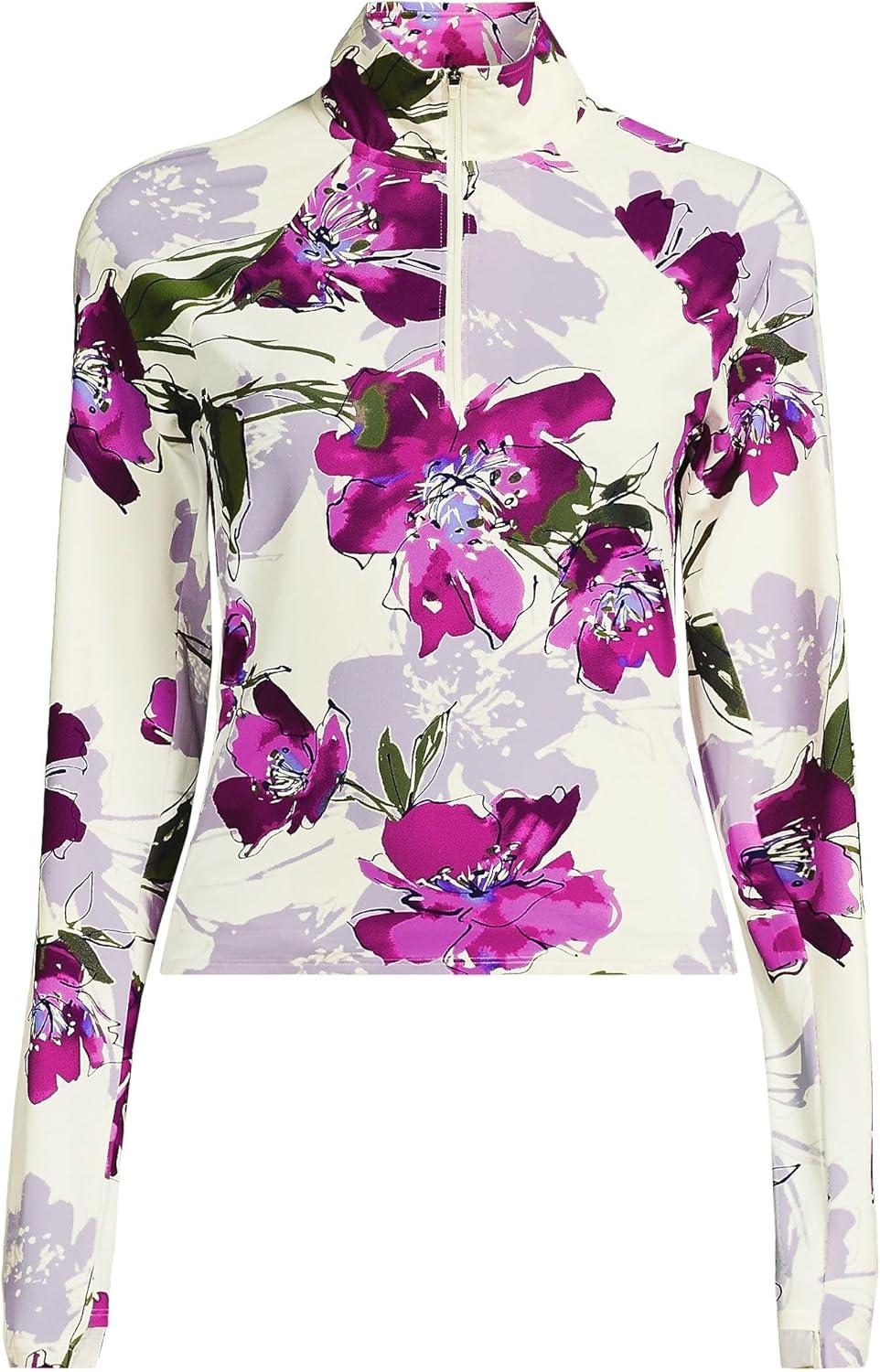 imageLands End Womens Long Sleeve Rash Guard Coverup UPF 50EgretBerry Etched Floral