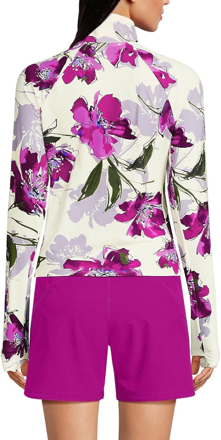 imageLands End Womens Long Sleeve Rash Guard Coverup UPF 50EgretBerry Etched Floral